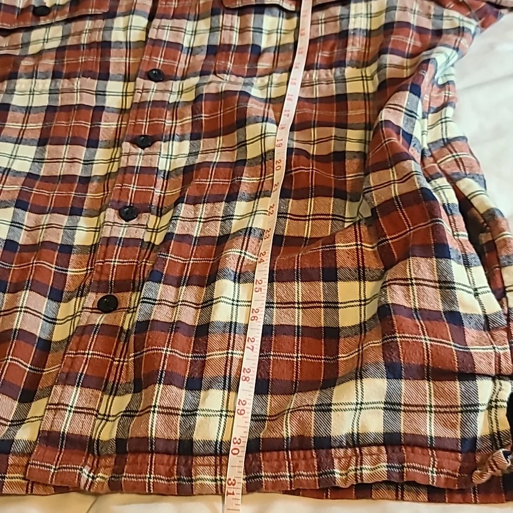 VINTAGE L.L. Bean Shacket Men's Navy Blue Plaid Fleece Line Button Jacket Size L - Picture 6 of 8